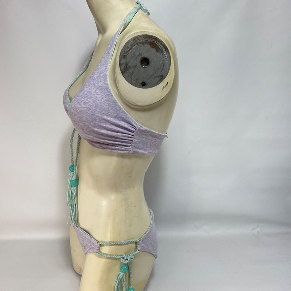 Victoria Secret Womens Reversible Bikini Small Mint Purple Tie Tassels Aztec - Picture 13 of 16